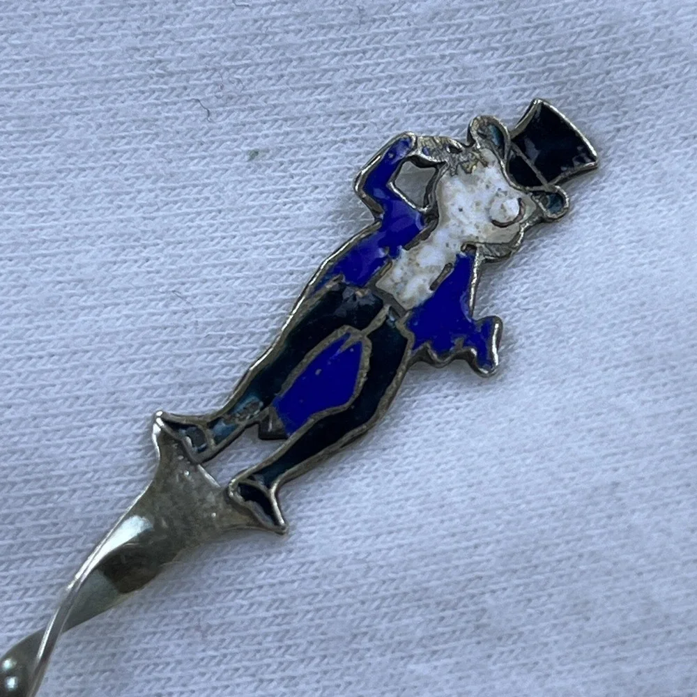 Old Orchard Maine Sterling Souvenir Spoon Enamel Barley‎ Twist 3 1/2